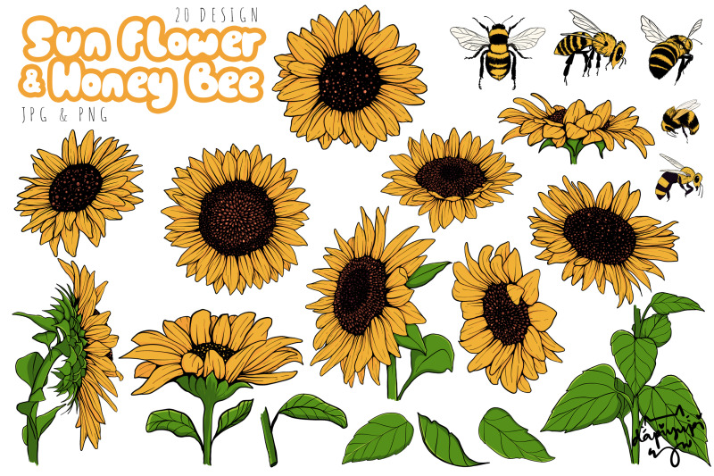 sunflower-and-bee-clipart-bundle