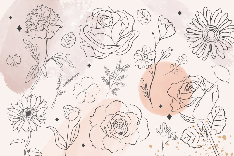 floral-line-art-flower-botanical-watercolor-feminine-doodles