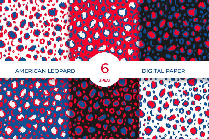 american-leopard-digital-paper-red-white-blue-animal-seamless-pattern