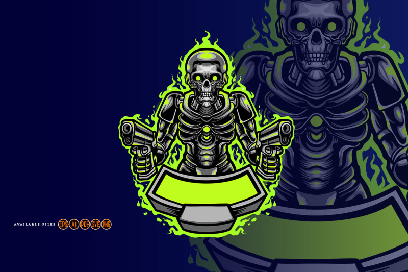 humanoid-robot-skull-cyberpunk-mascot