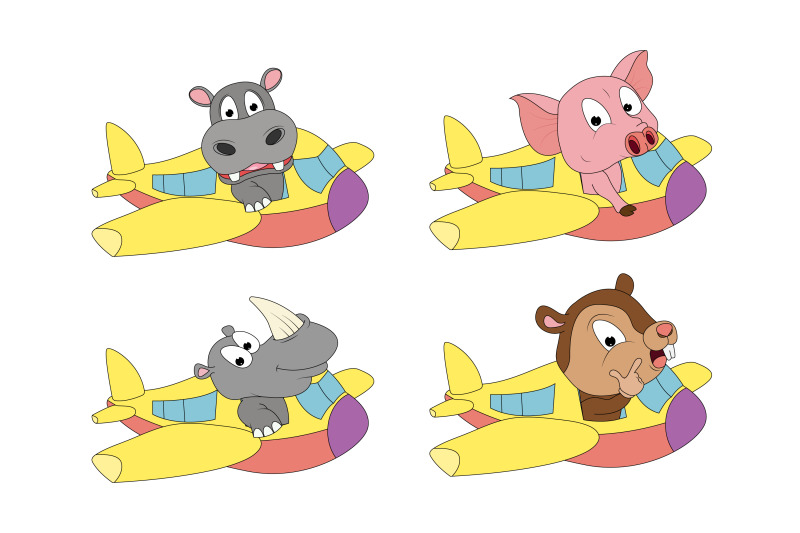 cute-animal-cartoon-with-plane