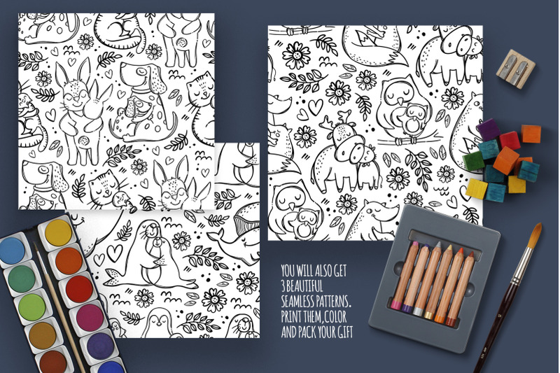 kids-coloring-book-with-animals-hand-drawn-cartoon-vector-set
