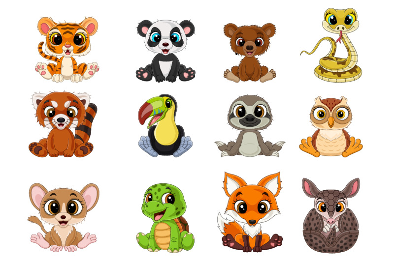 set-of-twelve-cartoon-little-animal-collection