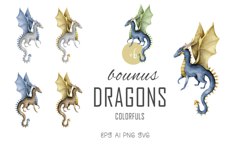 dragons-clipart-fairy-tale-set-of-watercolor-mythical-dragons