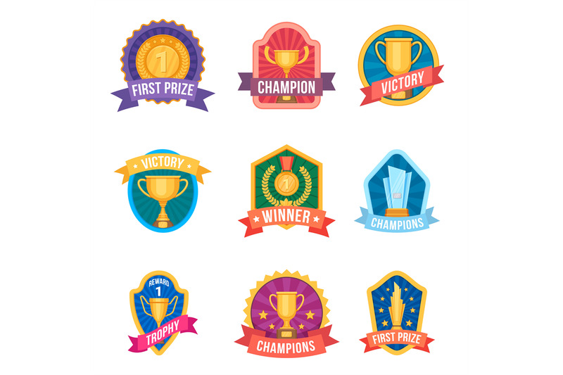 champion-emblems-trophy-cups-and-medals-on-award-logos-and-sport-leag