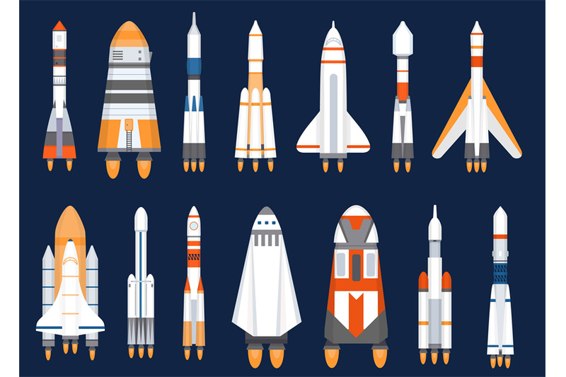 space-rockets-flat-spaceship-shuttles-launched-for-cosmic-explore-mis