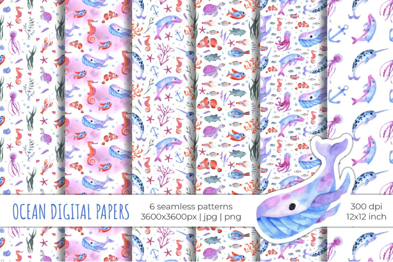 under-the-sea-digital-papers-ocean-seamless-patterns