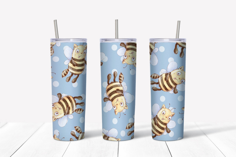 cut-cat-bee-sublimation-design-skinny-tumbler-wrap-design
