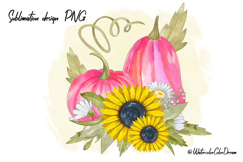 pink-pumpkins-with-sunflowers-sublimation-design