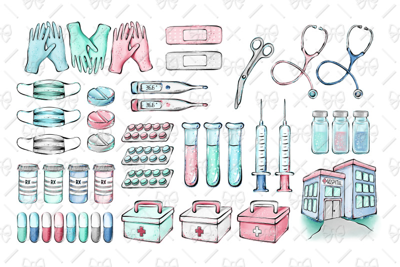 medical-watercolor-clipart-set