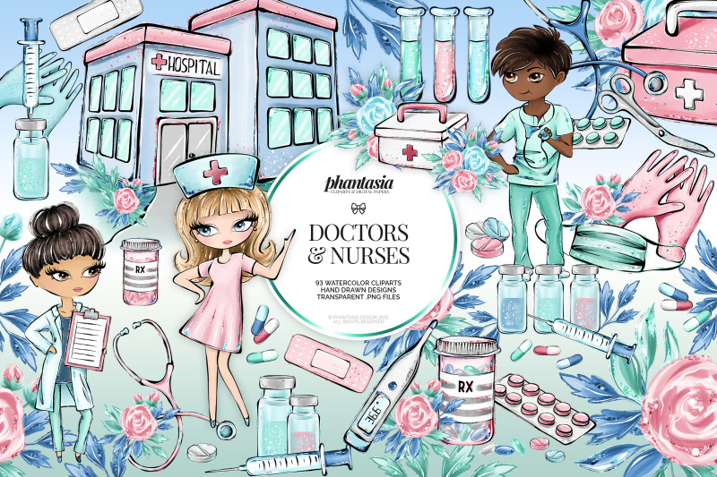 medical-watercolor-clipart-set