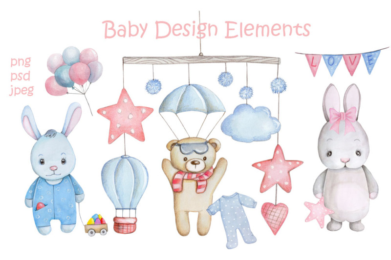 baby-design-elements-watercolor-illustrations