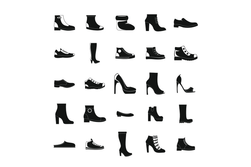 footwear-shoes-icon-set-simple-style