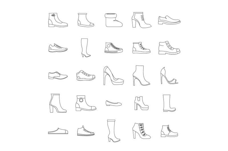 footwear-shoes-icon-set-outline-style