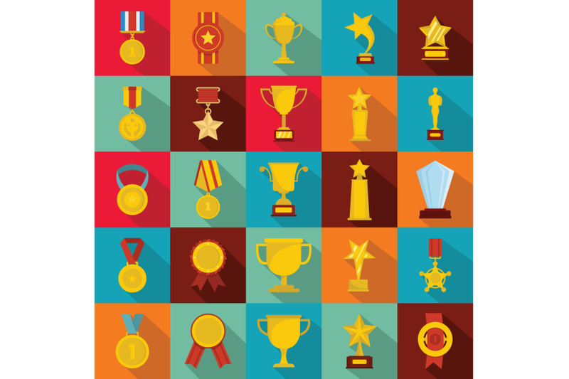 medal-award-icon-set-flat-style