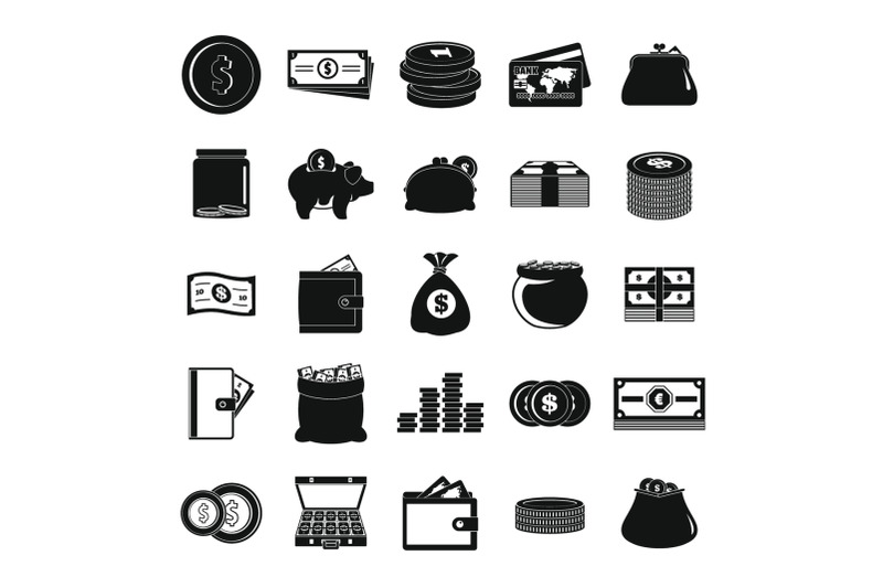 money-icons-set-simple-style