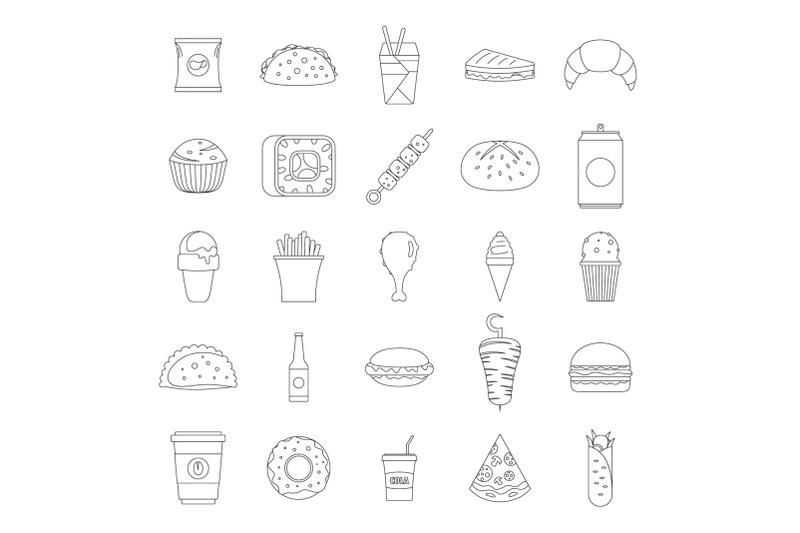 fast-food-icons-set-outline-style