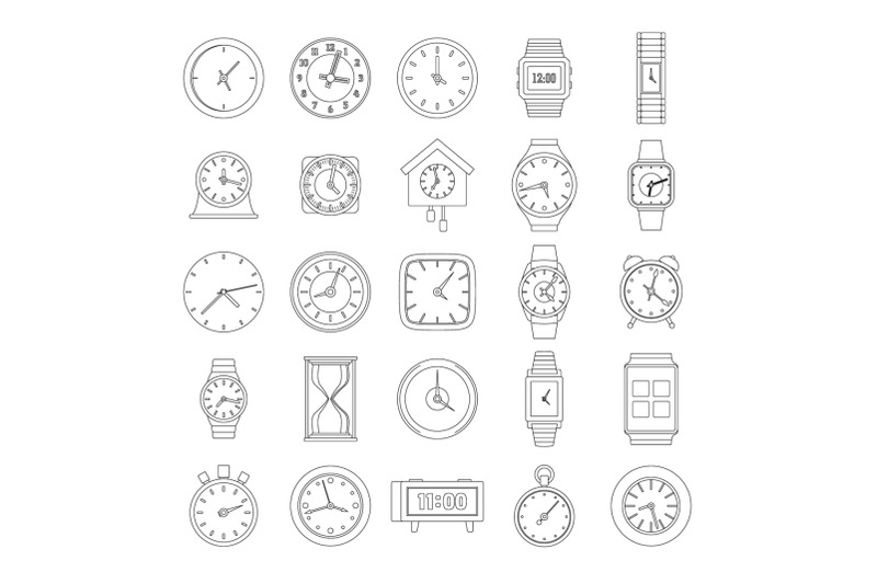 time-and-clock-icons-set-outline-style