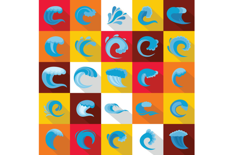 water-wave-icons-set-flat-style