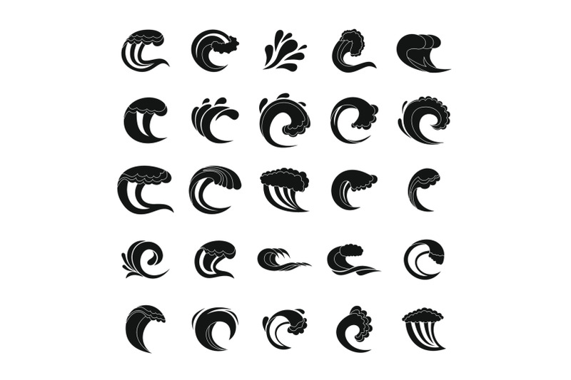 water-wave-icons-set-simple-style