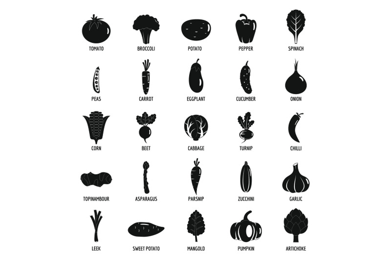 vegetables-icons-set-simple-style