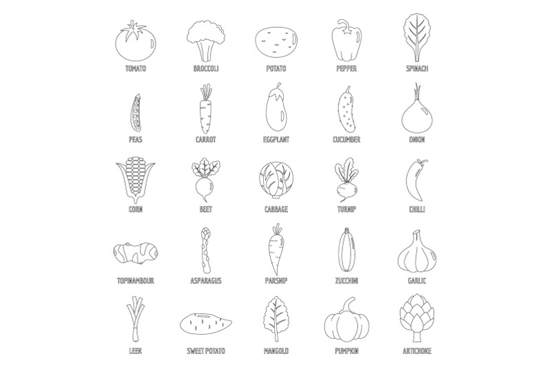 vegetables-icons-set-outline-style