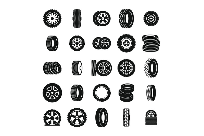tire-icons-set-simple-style