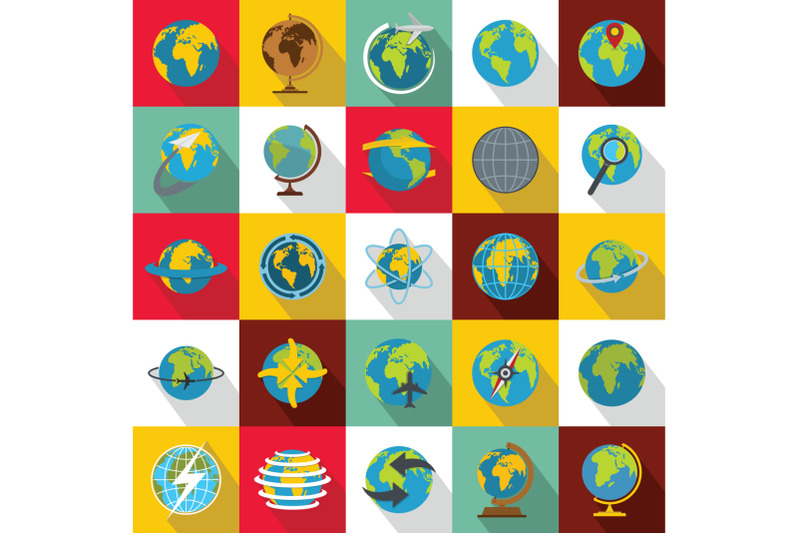 globe-earth-icons-set-flat-style