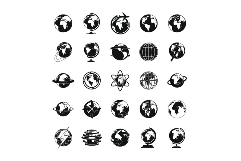 globe-earth-icons-set-simple-style
