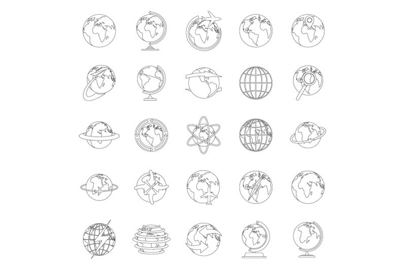 globe-earth-icons-set-outline-style