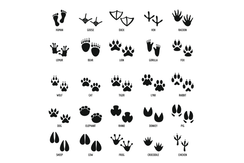 animal-footprint-icons-set-simple-style