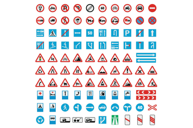 traffic-road-sign-collection-icons-set-flat-style