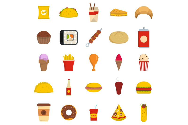 fast-food-icons-set-flat-style