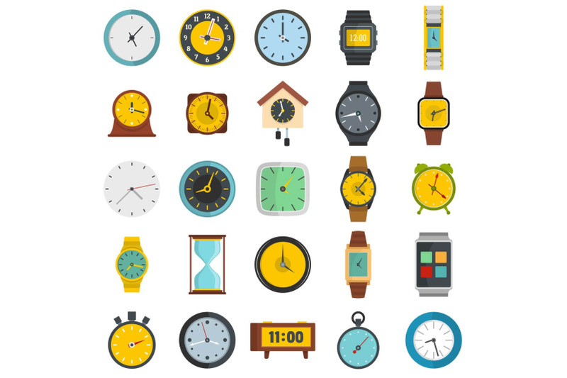 time-and-clock-icons-set-flat-style