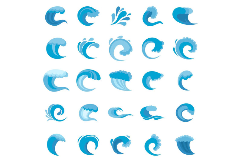 water-wave-icons-set-flat-style