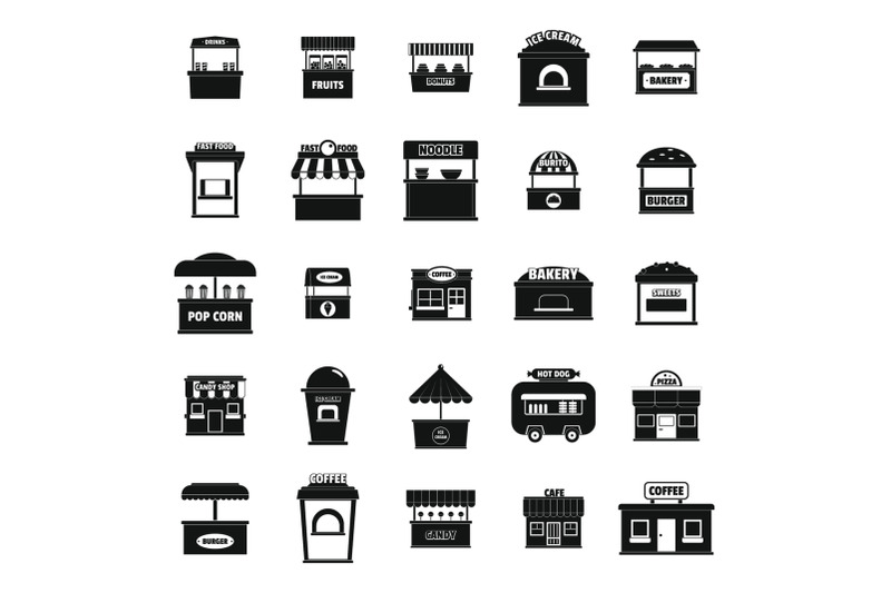 street-food-kiosk-icons-set-simple-style