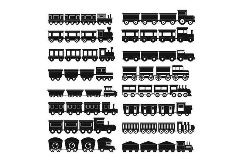 train-toy-children-icons-set-simple-style