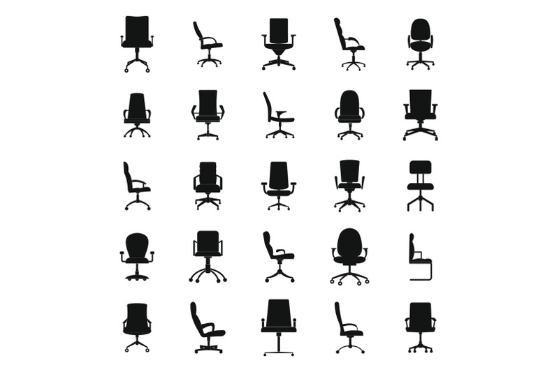 office-chair-icons-set-simple-style