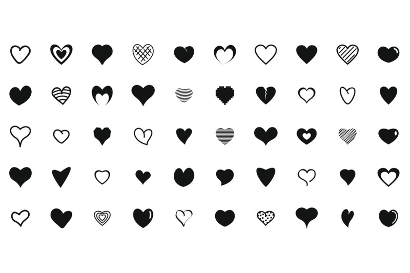 heart-shapes-icons-set-simple-style