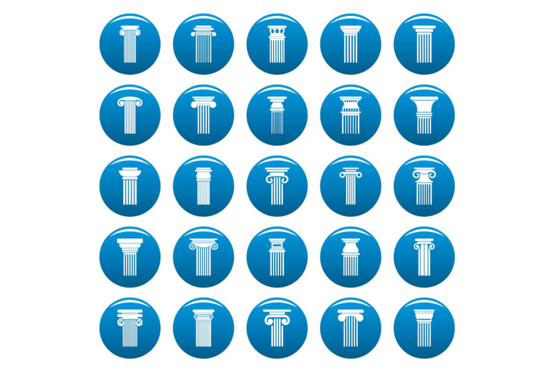 ancient-columns-vector-icons-set-blue-simple-style