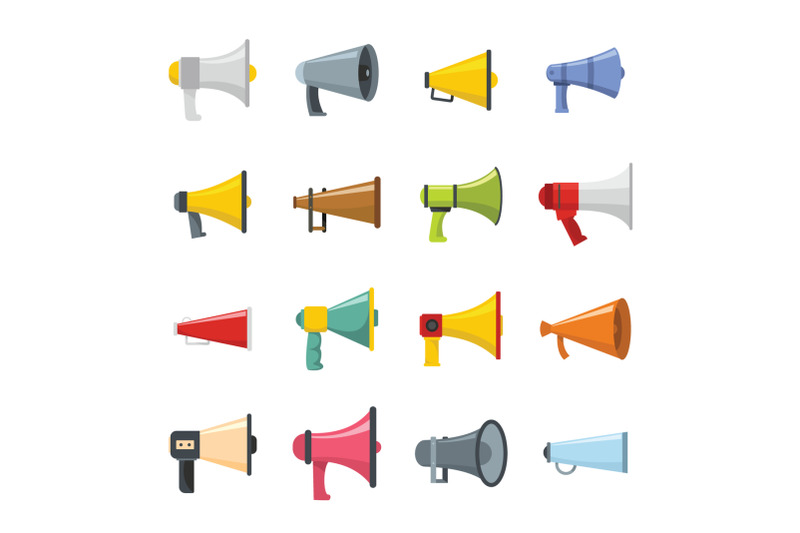 megaphone-loud-speaker-icons-set-flat-style