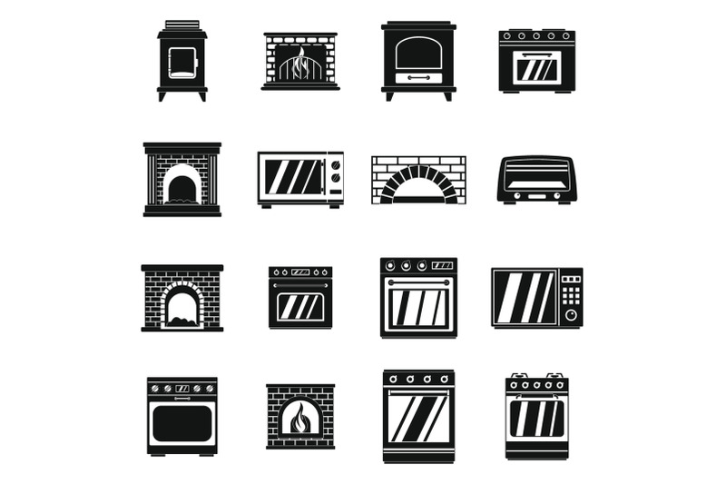 oven-stove-fireplace-icons-set-simple-style