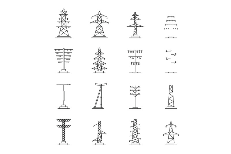 electrical-tower-voltage-icons-set-outline-style