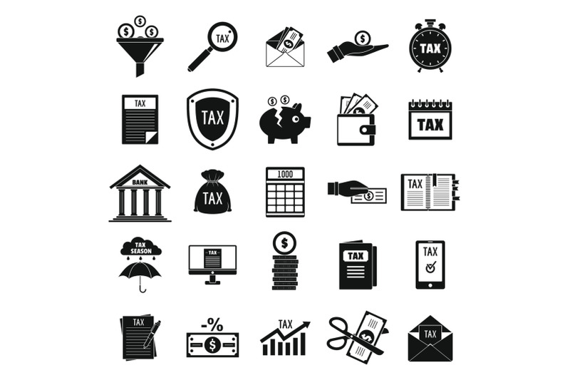 taxes-icons-set-simple-style