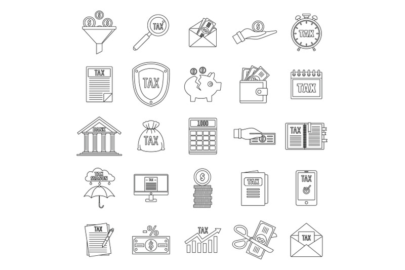 taxes-icons-set-outline-style