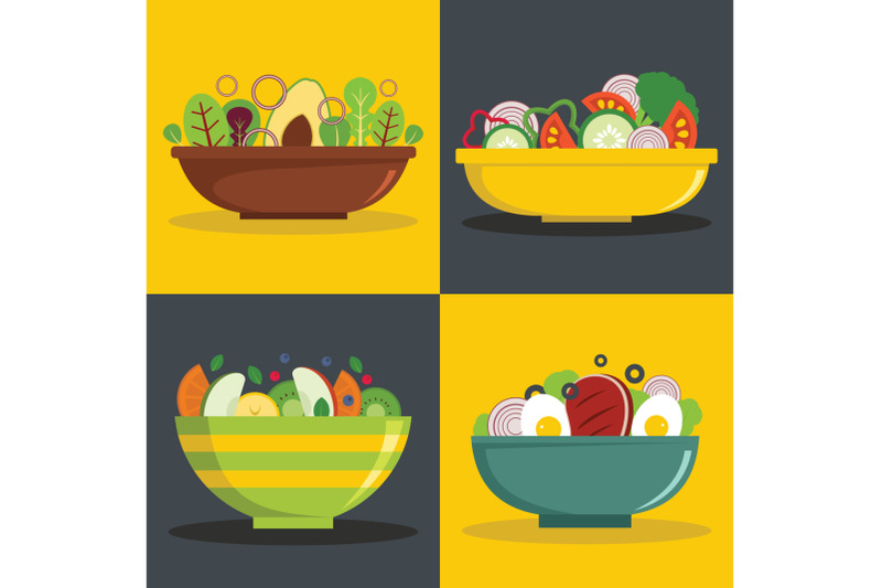 salad-bowl-banner-horizontal-set-flat-style