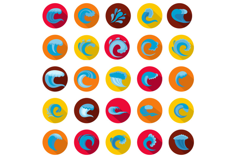 water-wave-icons-set-flat-style