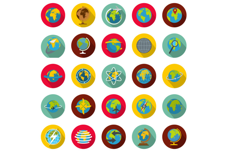 globe-earth-icons-set-flat-style