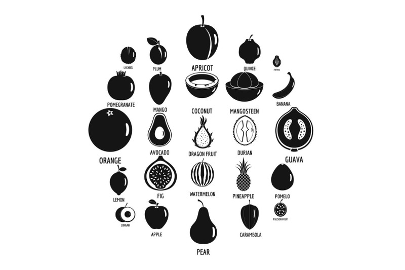 fruits-icons-set-simple-style