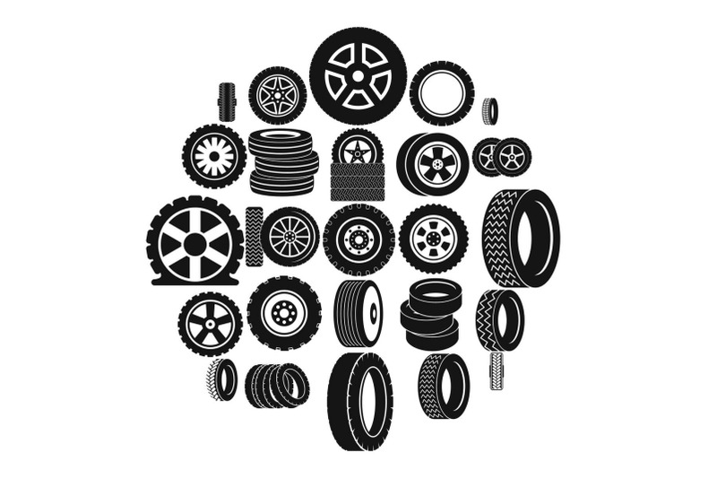 tire-icons-set-simple-style